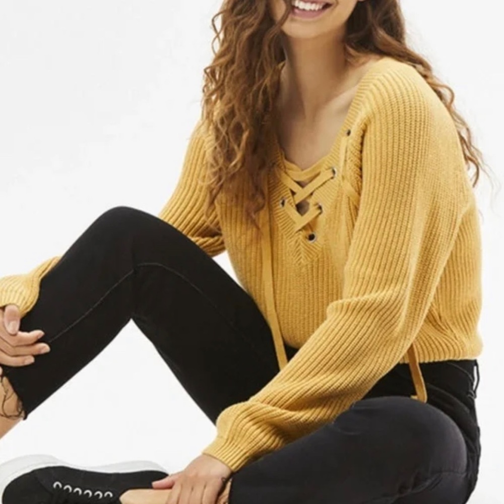pacsun kendall+kylie yellow v-neck knit sweater
